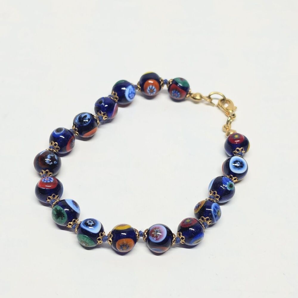 Murano Glass Bracelet Italian Millefiori Multicolor Mosaic Beads Glass Of Venice